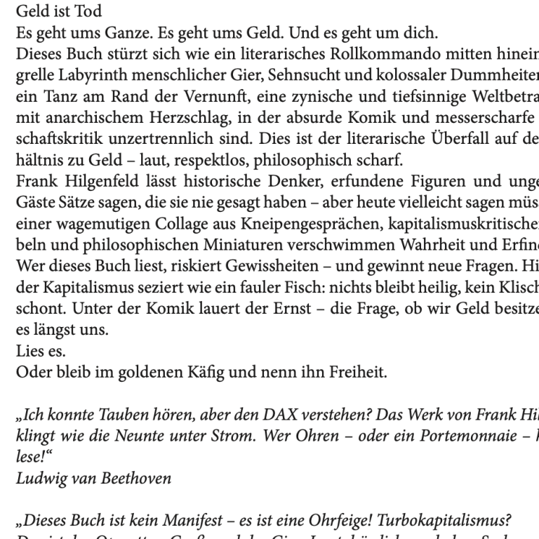 Rückseite des Buches Geld ist Tod ISBN: 978-3-98885-962-4 Klappentext Geld ist Tod ISBN: 978-3-98885-962-4