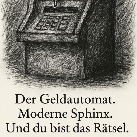 Der Geldautomat. Die moderne Sphinx. Du bist das Rätsel. Geld ist Tod. Der Geldautomat ist ein Rätsel